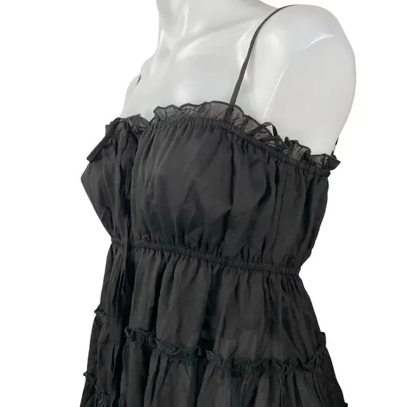 Aqua Womens Black Ruffled Tiered Sleeveless Mini Cami Tank Flare A-Line Dress XS - Picture 3 of 5